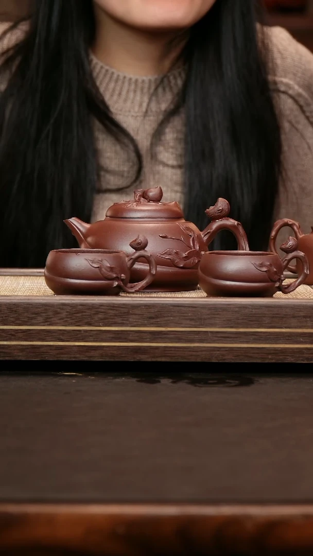 茶壶紫砂云根 寿桃套组【一壶两杯】