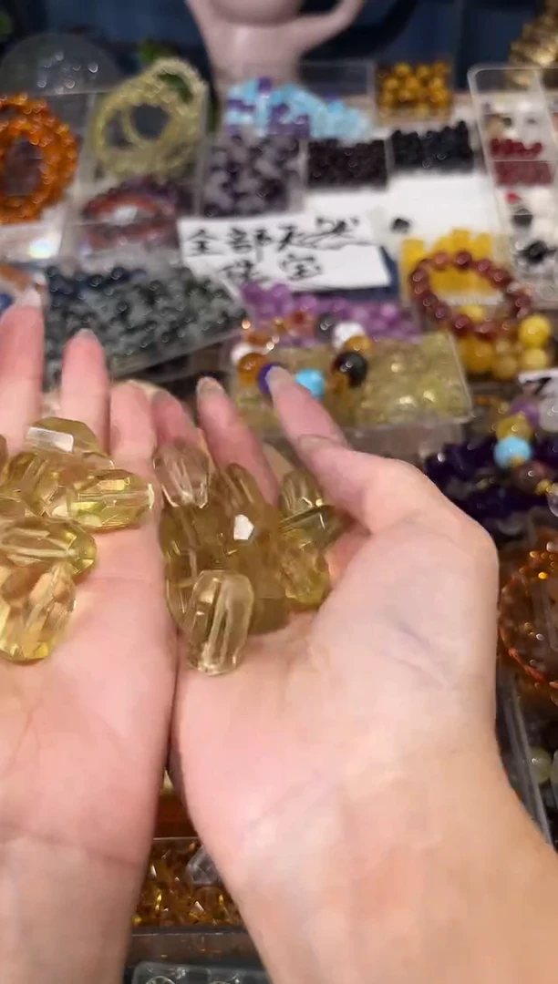 水晶手串未镶嵌B16黄水晶大号随行一个宽卡13-15