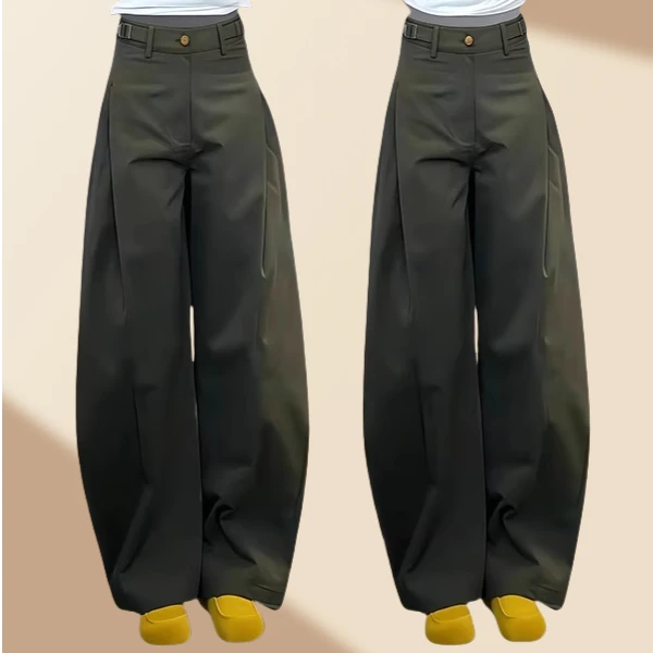 复古墨绿色工装休闲裤女夏季薄款大码胖mm宽松小个子直筒阔腿裤