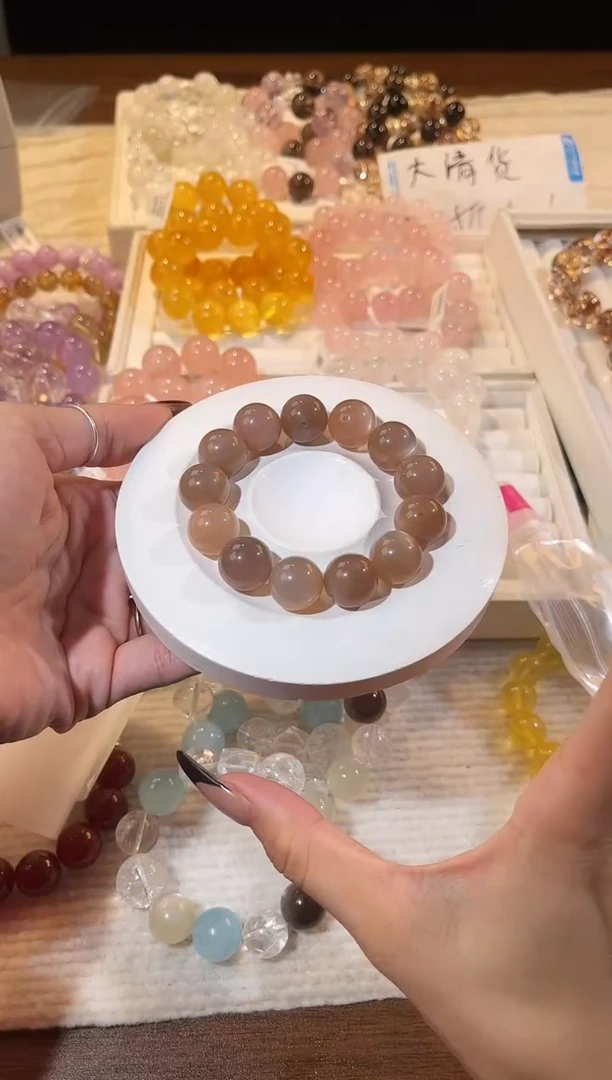 合成欧泊未镶嵌手串多样性发一Q15橙茶月光15mm