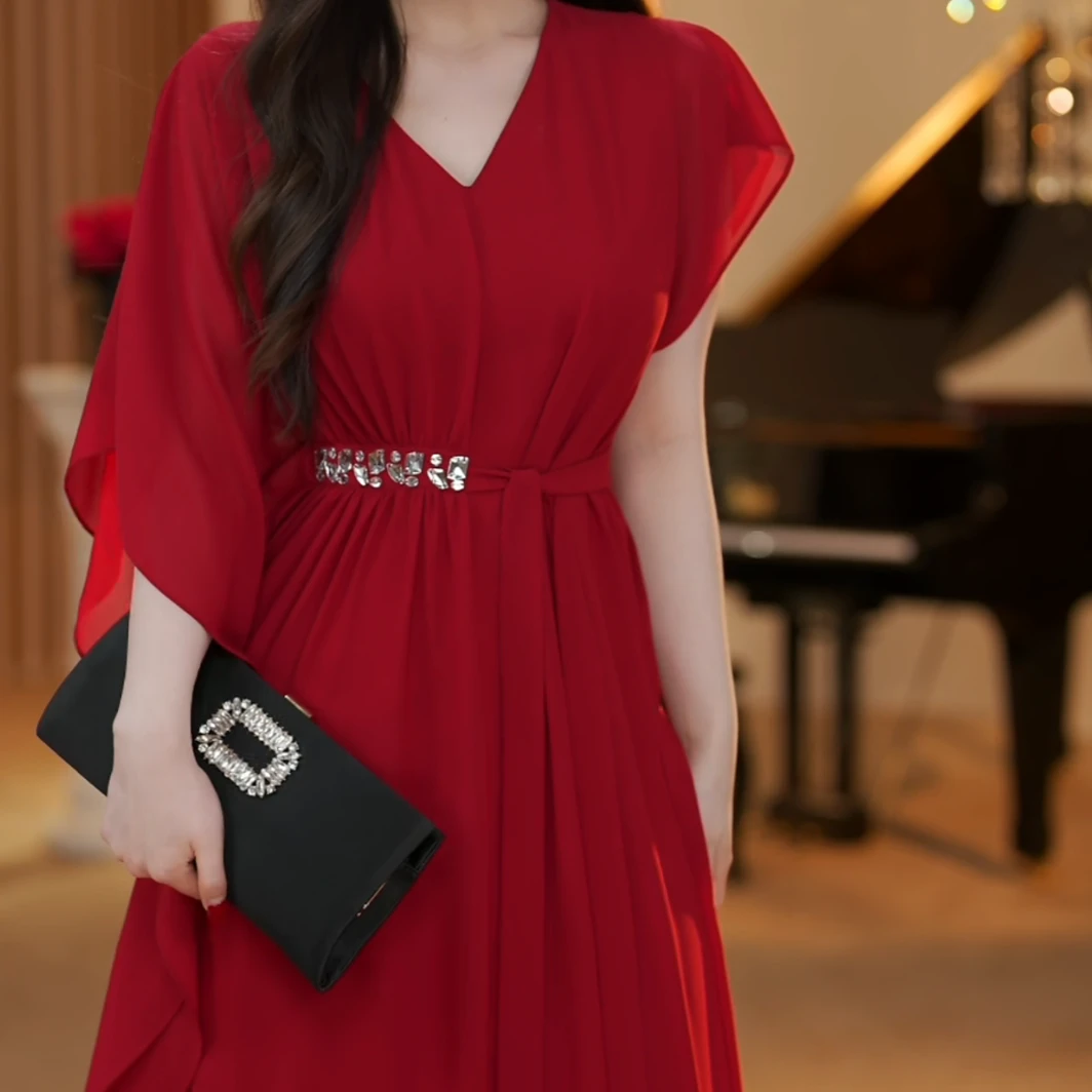 【爱妃】朱砂痣 春夏气质显瘦高级时尚 法式收腰连衣裙-YL20195