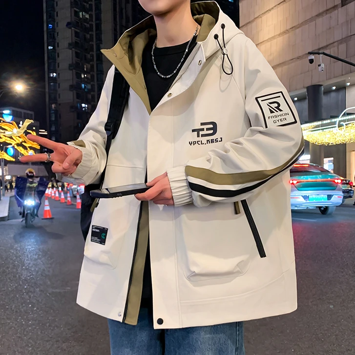 2025春季男士连帽夹克港风时尚潮流青少年学院风百搭宽松学生外套