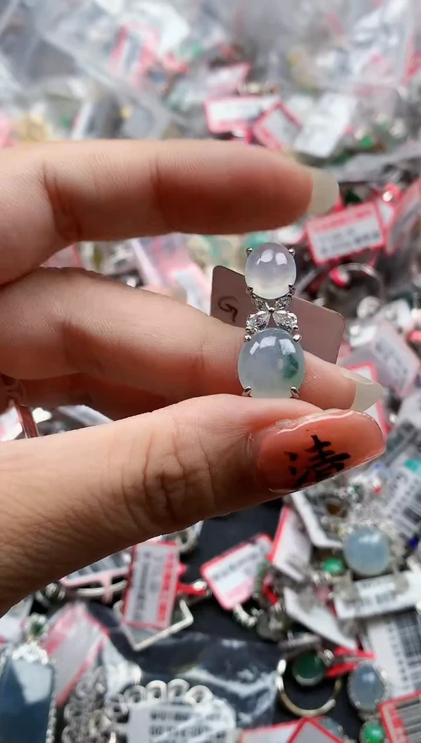 银S925镶嵌戒指翡翠天然A货缅甸翡翠