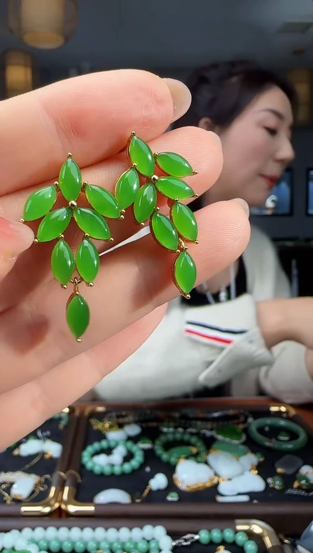 银S925镶嵌和田玉耳饰黄