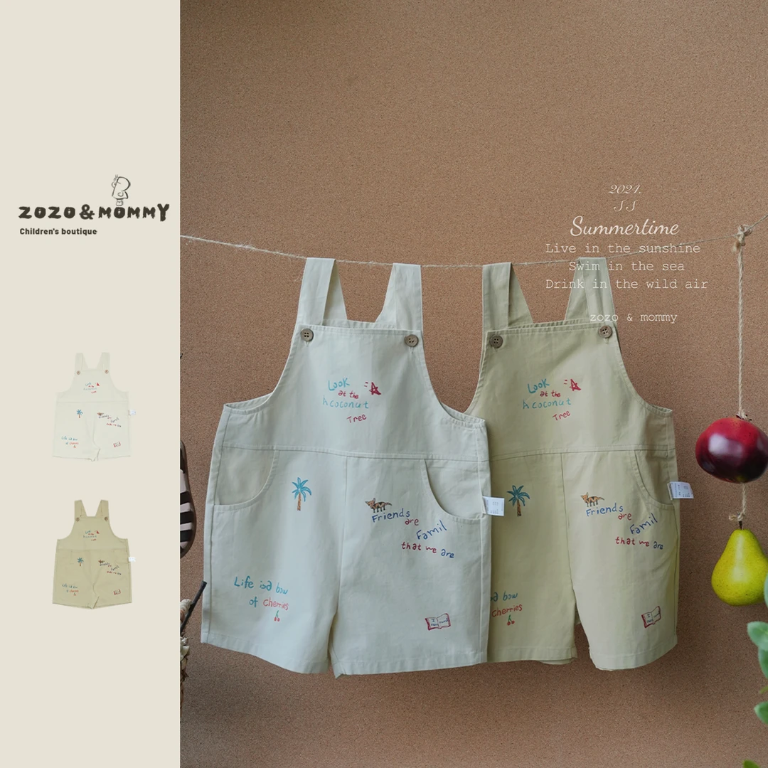 【福利款】【蜡笔画报】手绘涂鸦印花背带裤