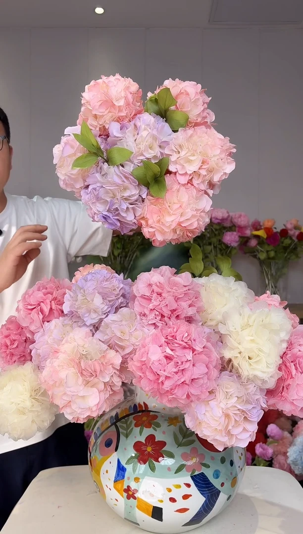 永生大叶绣球7枝(渐变粉4/渐变紫3)+3枝小橘叶(开播福利)