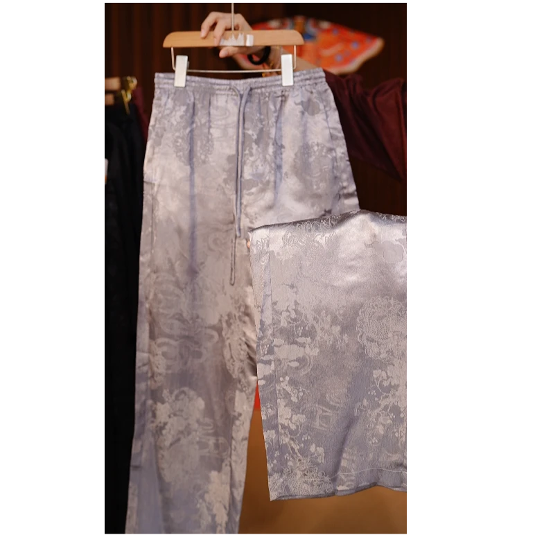 直休闲裤重磅提花显瘦气质长裤