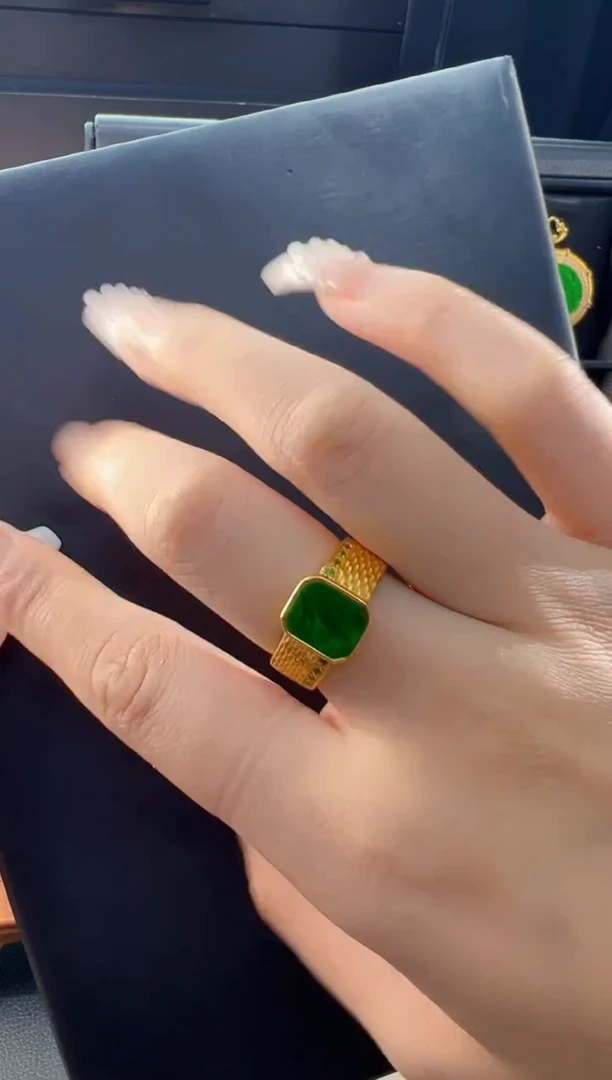 【闪购商品】翡翠戒指银S925镀金镶嵌天然缅甸翡翠A货戒指
