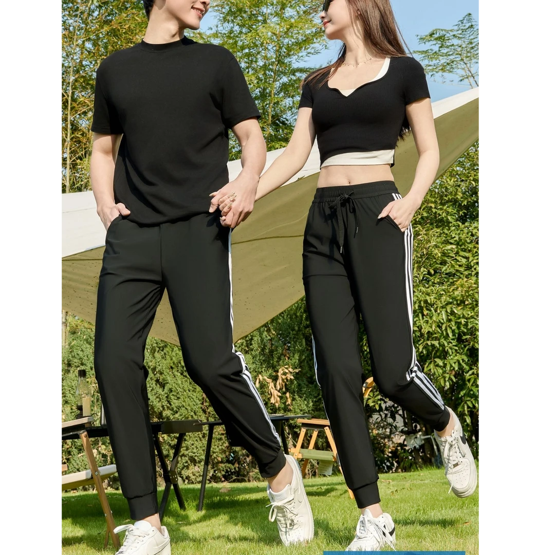 夏季男女款经典三条杠冰丝速干冰爽透气空调长裤666