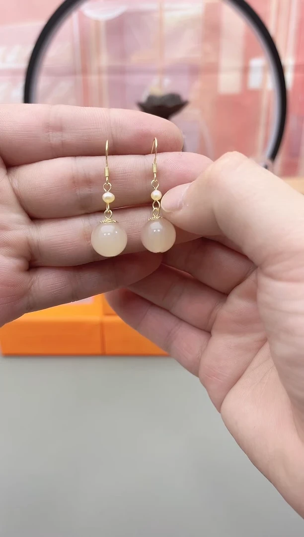 银S925镶嵌耳坠玛瑙/玉髓c350