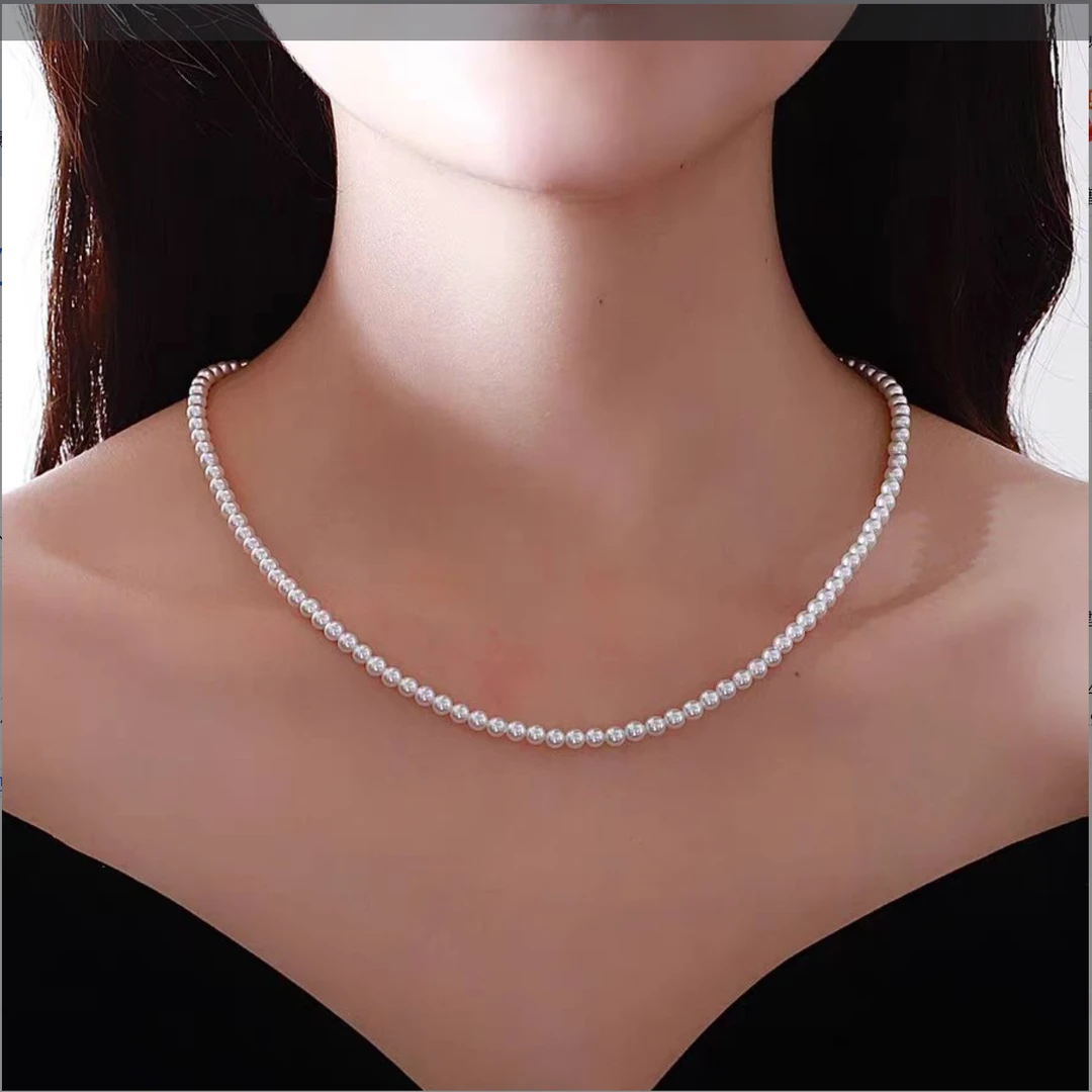 铜合金仿珍珠项链 【A106】极光白4mm冷白小米链气质白色迷你