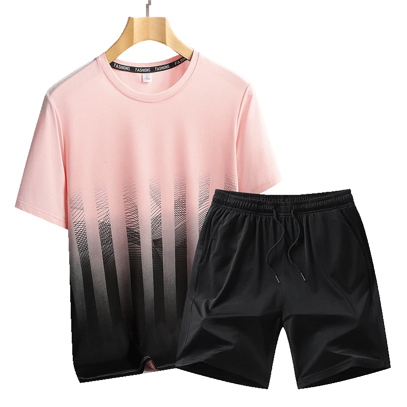 夏季时尚潮流针织涤氨面料弹力强冰感足冰丝短袖套装S9982A