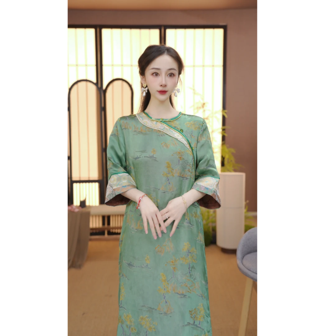 （暮春色）2025新款连衣裙改良中式斜襟春夏季女装连衣裙FB2501276