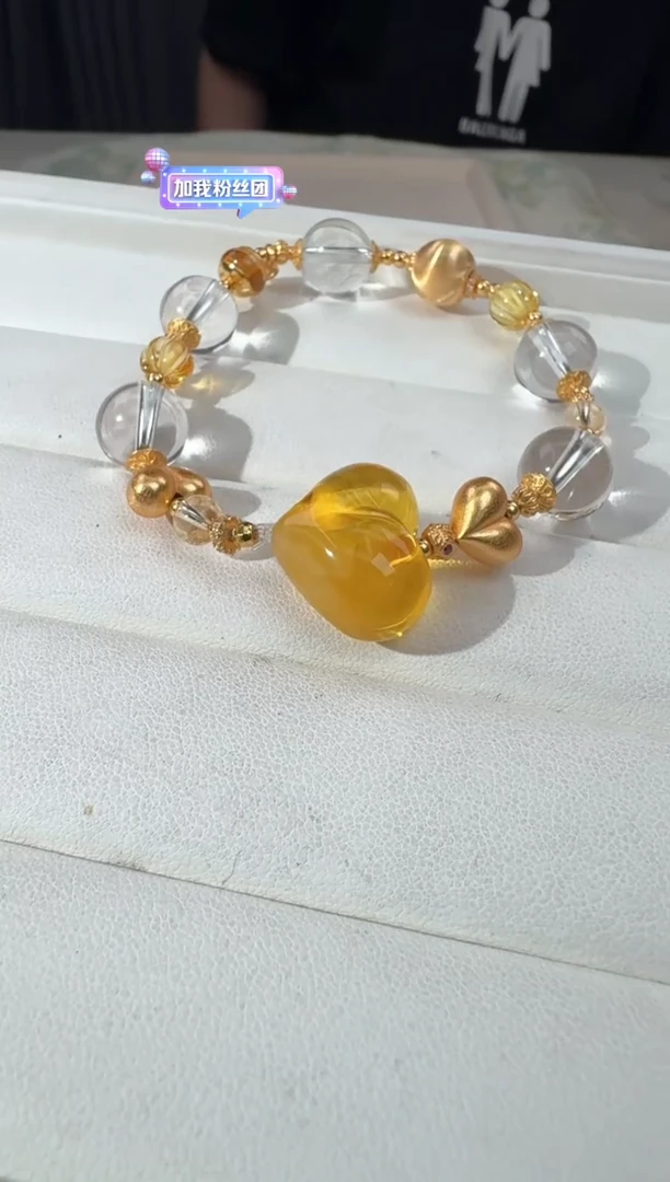 水晶手链银S925镶嵌琥珀屁桃白水设计款发货多样性发其一
