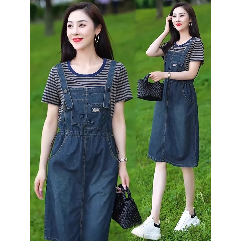 假两件牛仔连衣裙女夏季新款洋气收腰显瘦小个子时尚休闲背带裙子