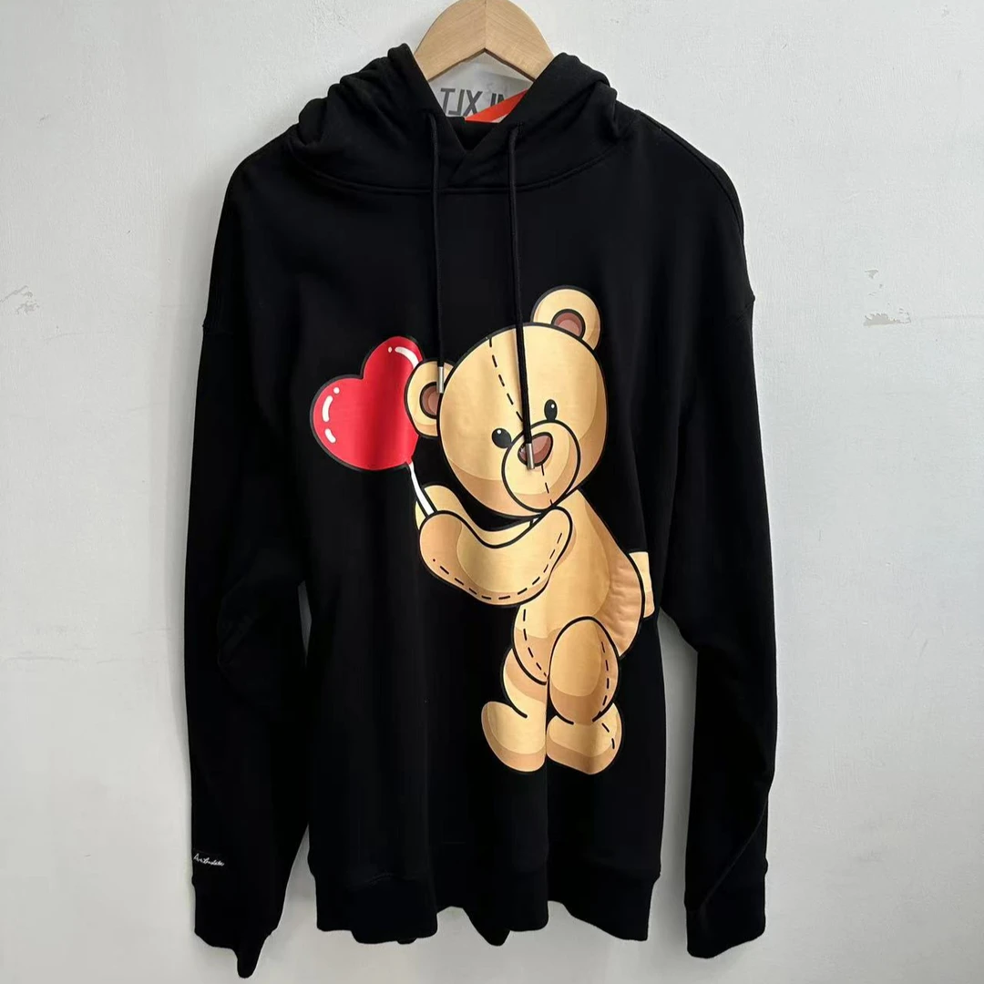 WY01卫衣时尚黑色连帽印花带帽卡通均码长袖时尚黑色连帽印花带帽