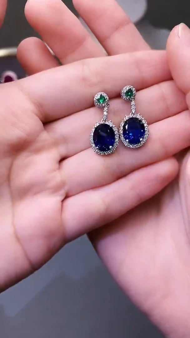 耳饰蓝宝石银S925镶嵌56