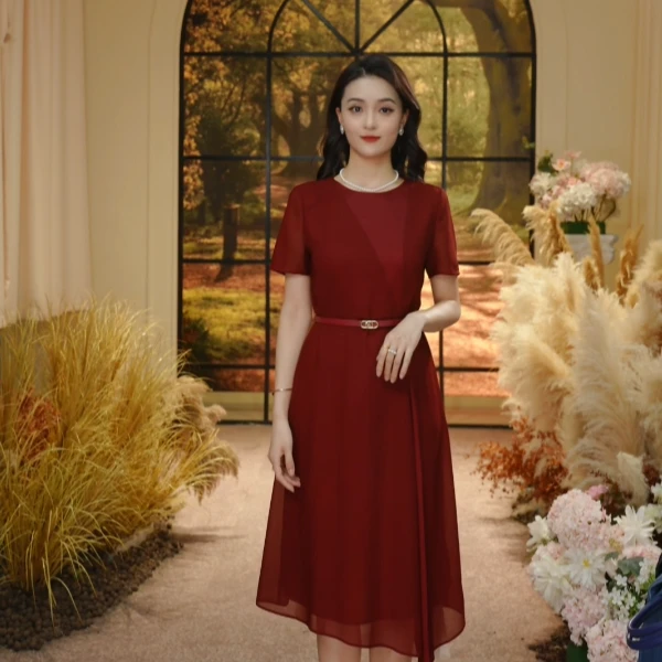 娜尔思.灵优雅时尚气质收腰连衣裙2025年夏季新款LF06224A8