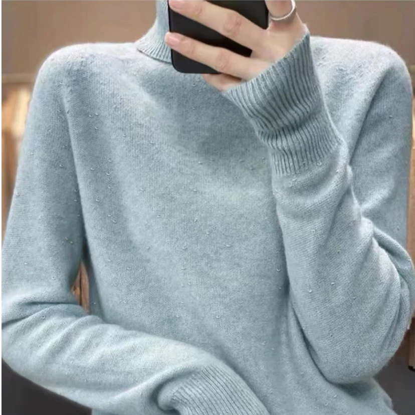 24802毛针织衫，全毛金豆一线成衣网红时尚套头秋冬高领宽松百搭女