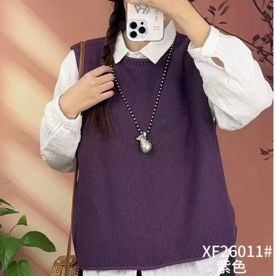 纯色圆领套头休闲宽松百搭针织马甲26011