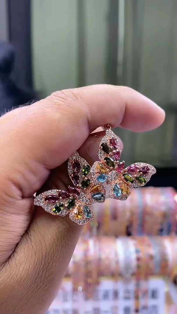 耳钉银S925镶嵌碧玺15615566156