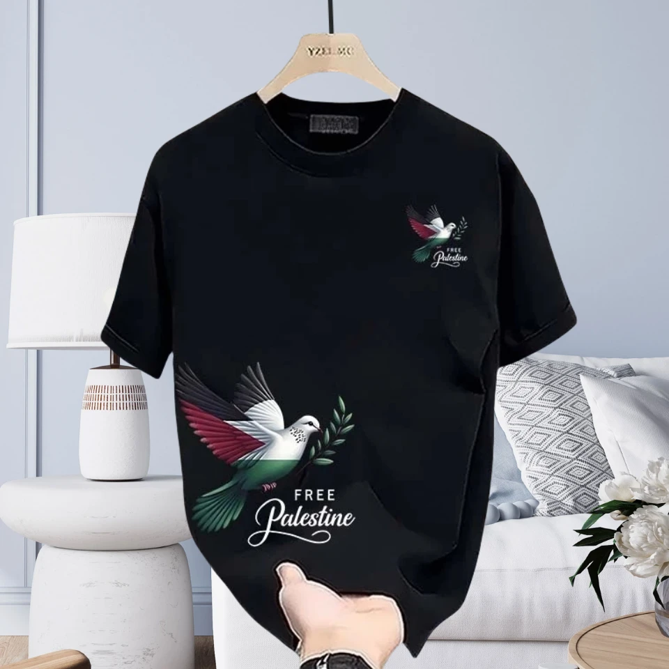 夏季2025新款爆款潮牌男士纯棉短袖T恤男款百搭圆领字母印花上衣