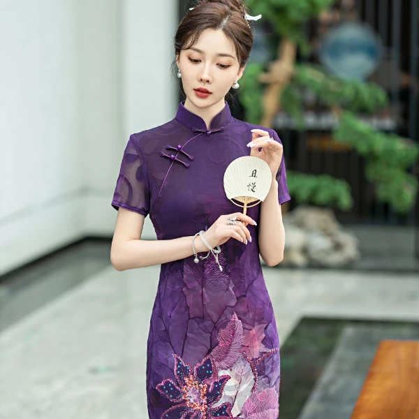 GUXI/故汐中国风旗袍优雅日常民族风气质提花夏季国风修身显瘦