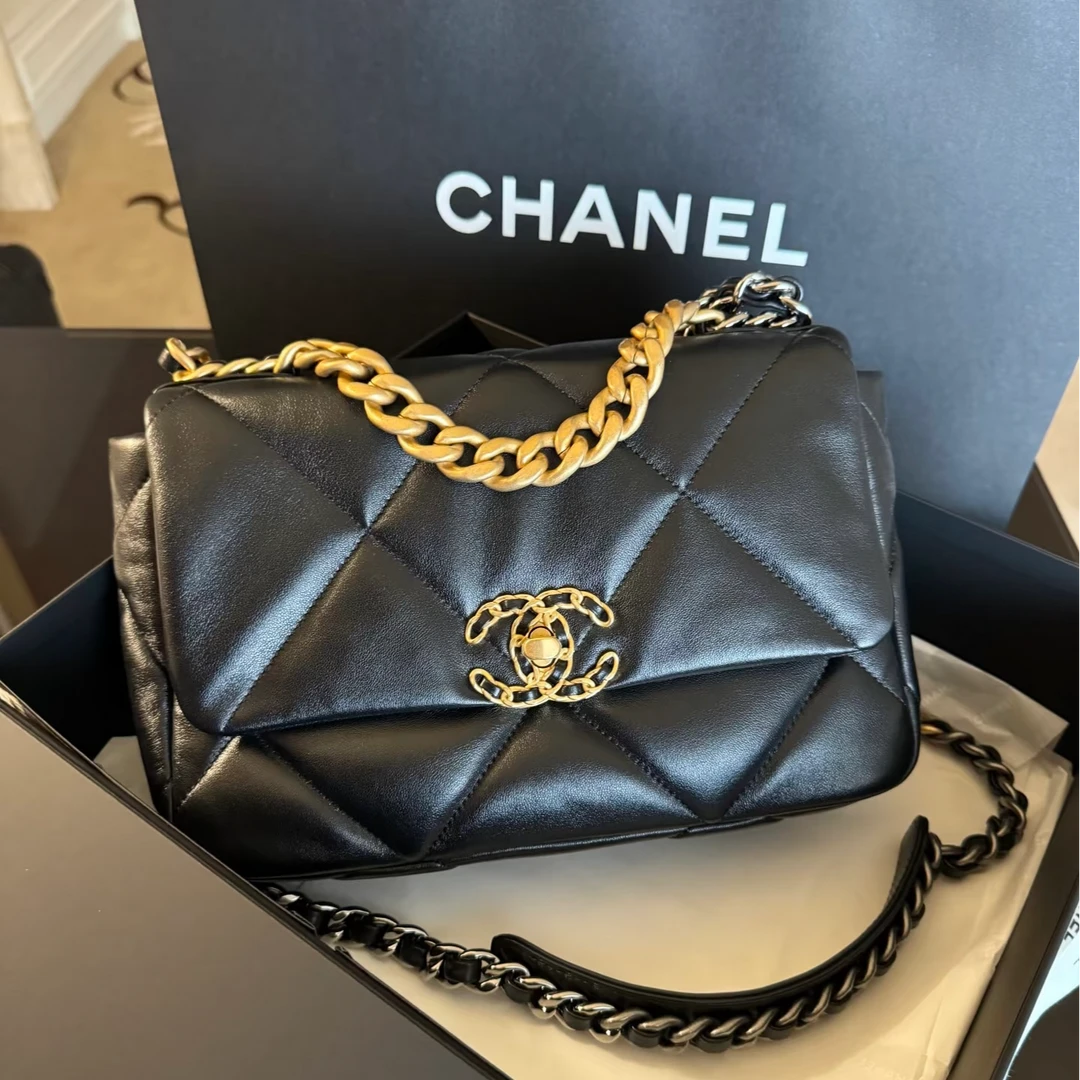 99新 Chanel/香奈儿 5715|香奈儿19bag小号斜挎包芯片黑金