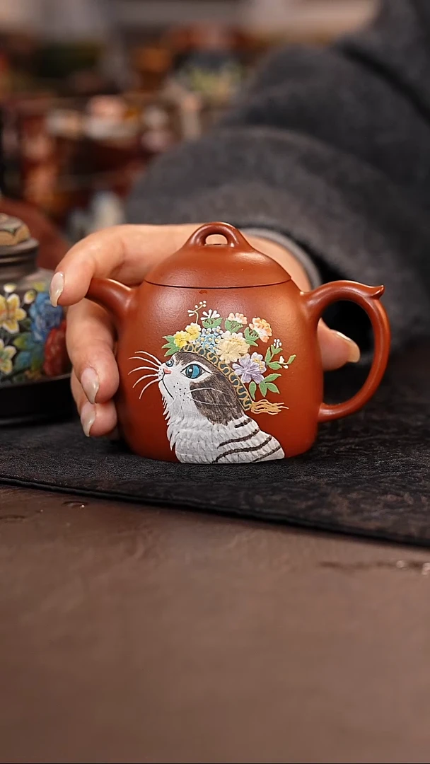 茶壶紫砂午**风猫趣秦权壶