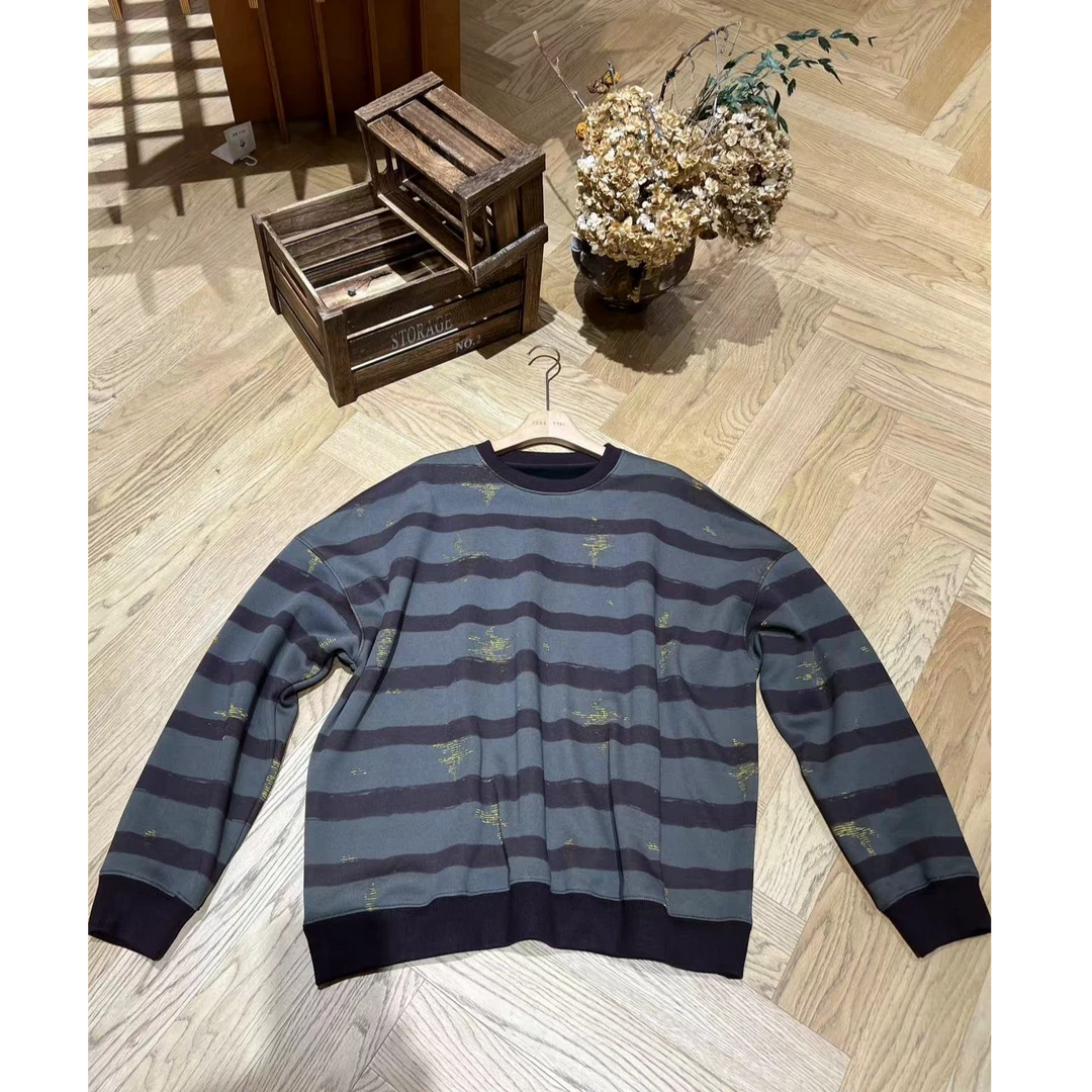 【NO退NO换 不回娘家】磨破设计条纹宽松卫衣 9093