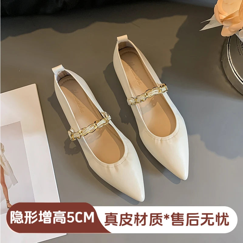 2025新款春夏内增高女鞋浅口时尚小白鞋复古玛丽珍休闲显脚小单鞋