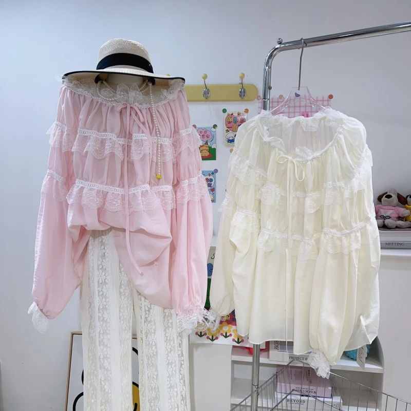 【钱呼呼】2025春夏新款韩系可爱唯美一字肩长袖衬衫可露肩