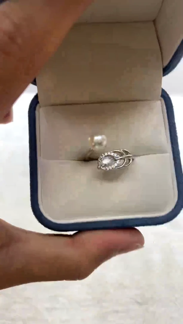 银S925镶嵌戒指海水珍珠7.5-8