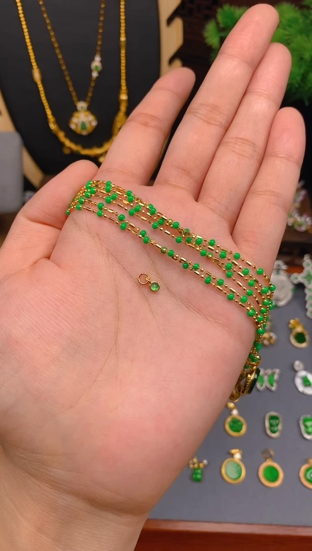 【闪购商品】翡翠项链银S925镶嵌金色碎银几两项链1条