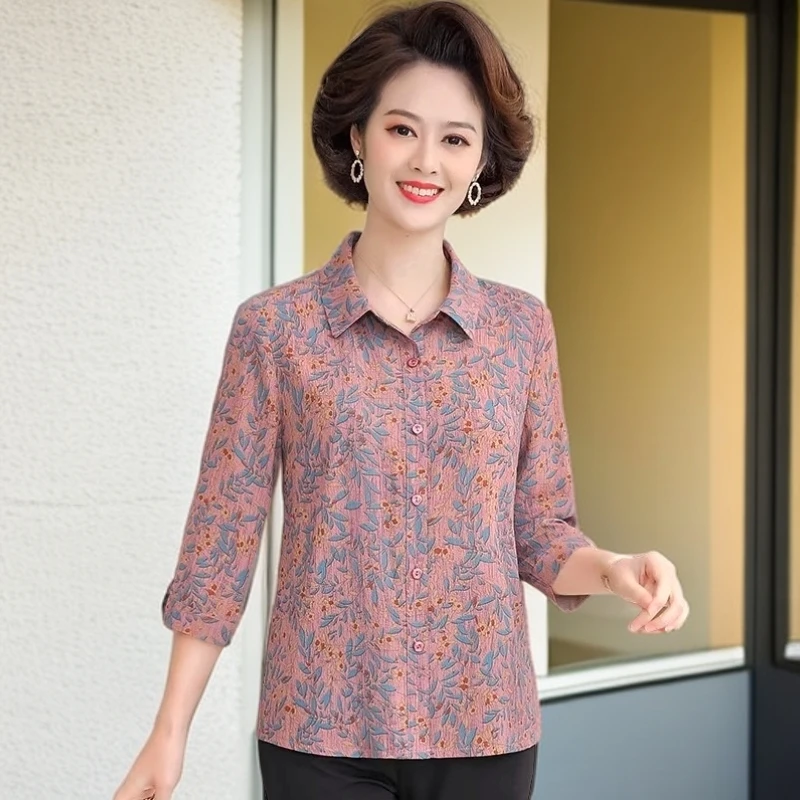 中年女装妈妈款夏装衬衫时尚洋气60岁70老人衣服老太太衬衣奶奶装