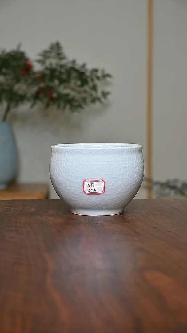 62#缸杯 月白釉 微瑕 朱家汝窑款