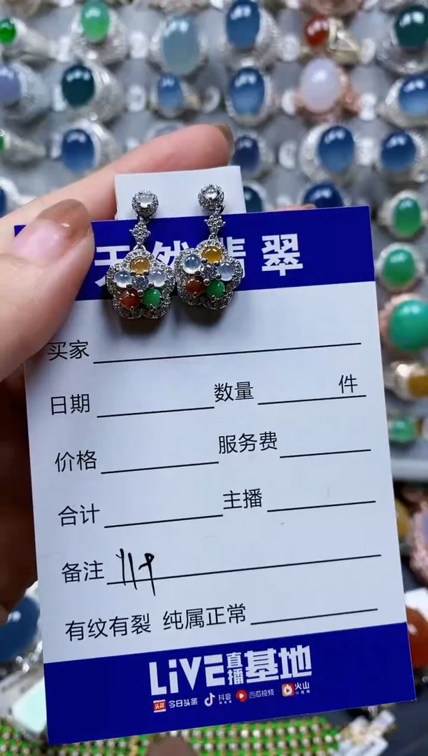 翡翠银S925镶嵌耳饰0119