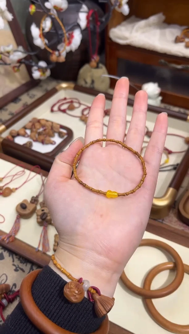 手串桃核【桃缘行】竹节「黄色葫芦」桃木桃核辟、挡、驱、护 备注手围