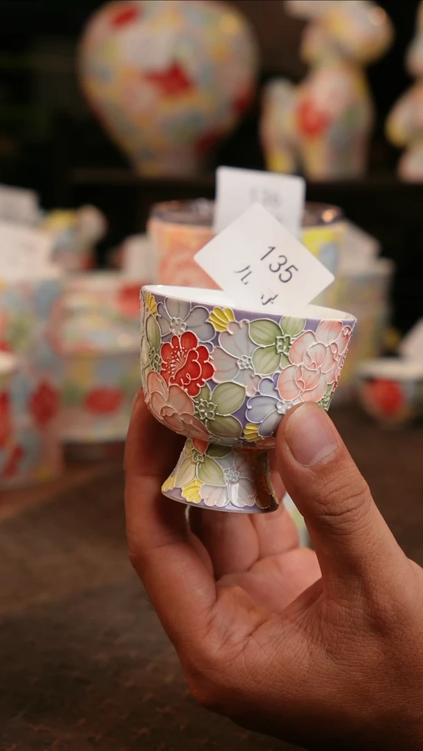 啵*啦九寻景德镇手工手绘珐华彩茶杯135