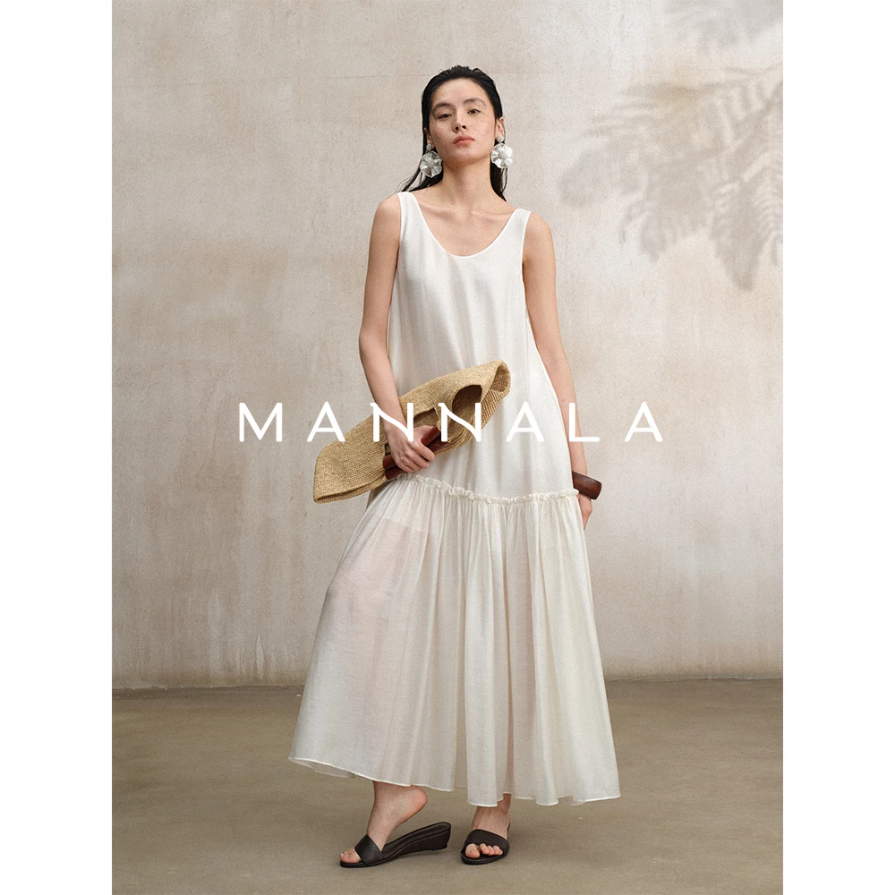 MANNALA丨“空灵裙”甄选醋酸大摆宽松度假感背心长裙 Q8185