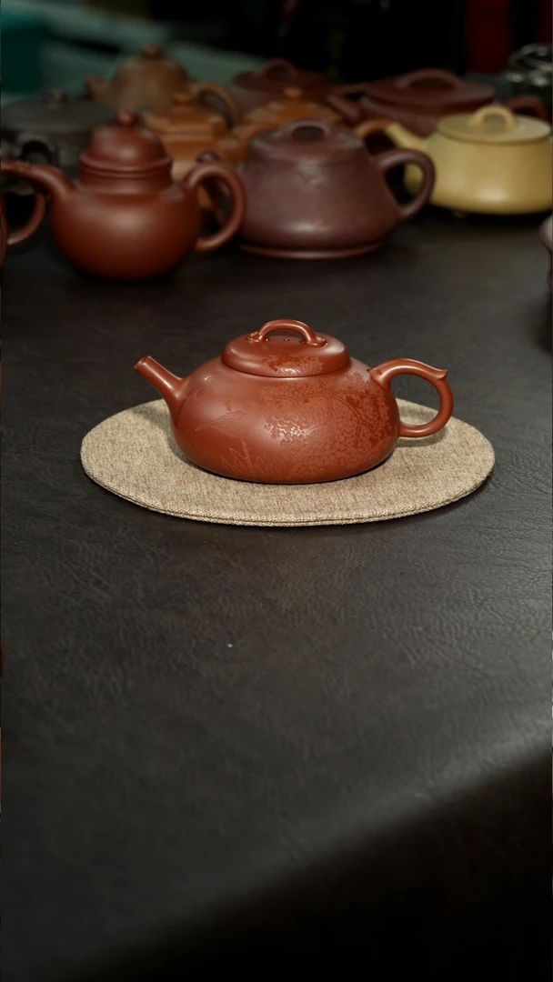 茶壶紫砂饮瓢，汪达明全手工，红皮龙，220cc