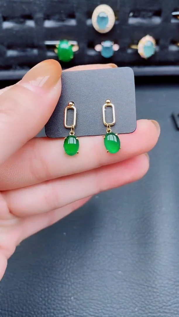 【闪购商品】翡翠耳饰银S925镶嵌天然a货翡翠675