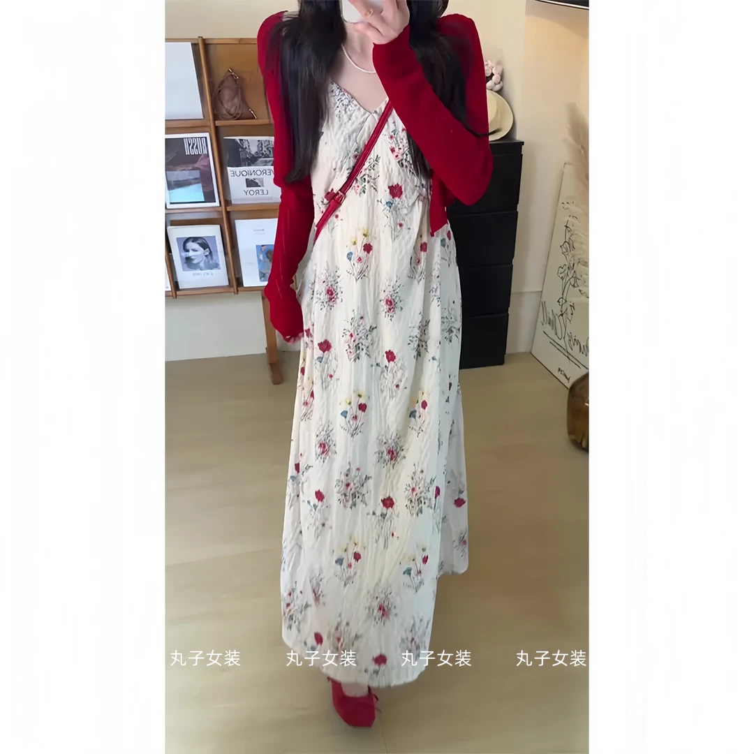 女装夏装套装2025新款爆款法式甜美薄款针织开衫气质吊带连衣裙子