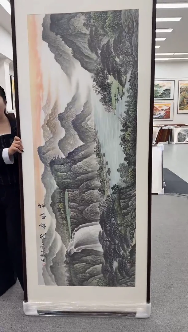 国画手绘  219*88 富水长流