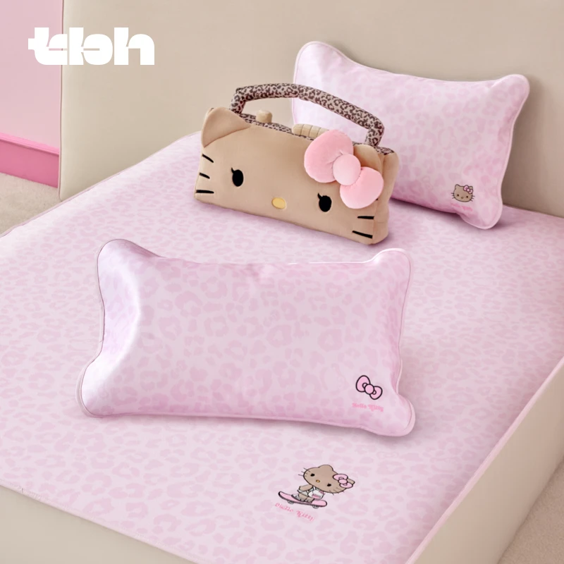 tbh野兽派家居Hello Kitty冰丝凉席粉色豹纹家用夏季可机洗软席子