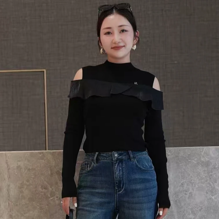 秋季新款露肩针织衫