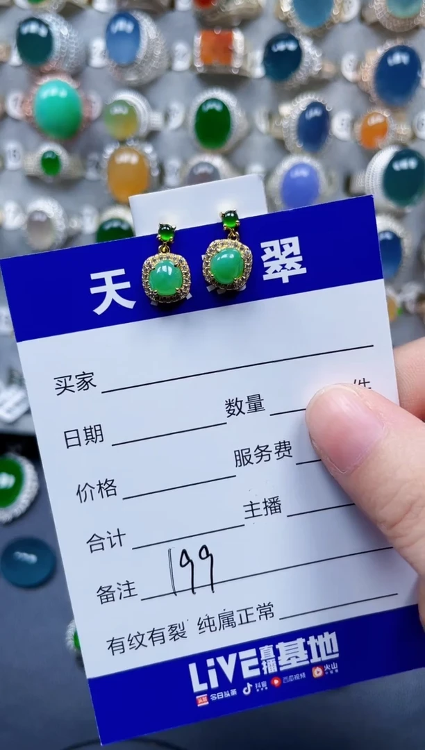 银S925镶嵌翡翠耳饰199