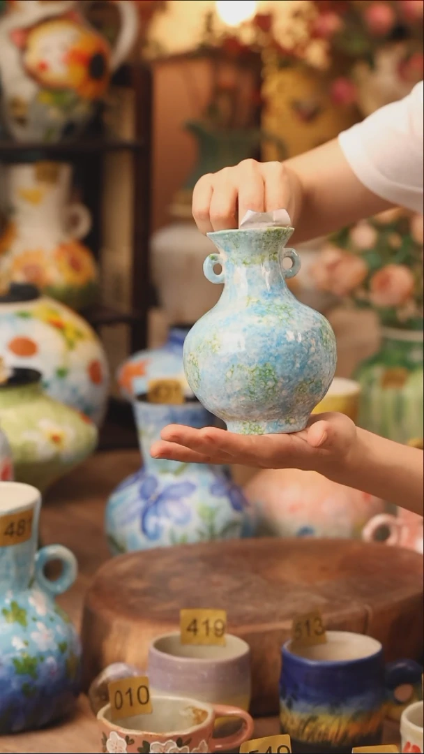 陶瓷393景德镇设计师手作花器摆件侘寂风
