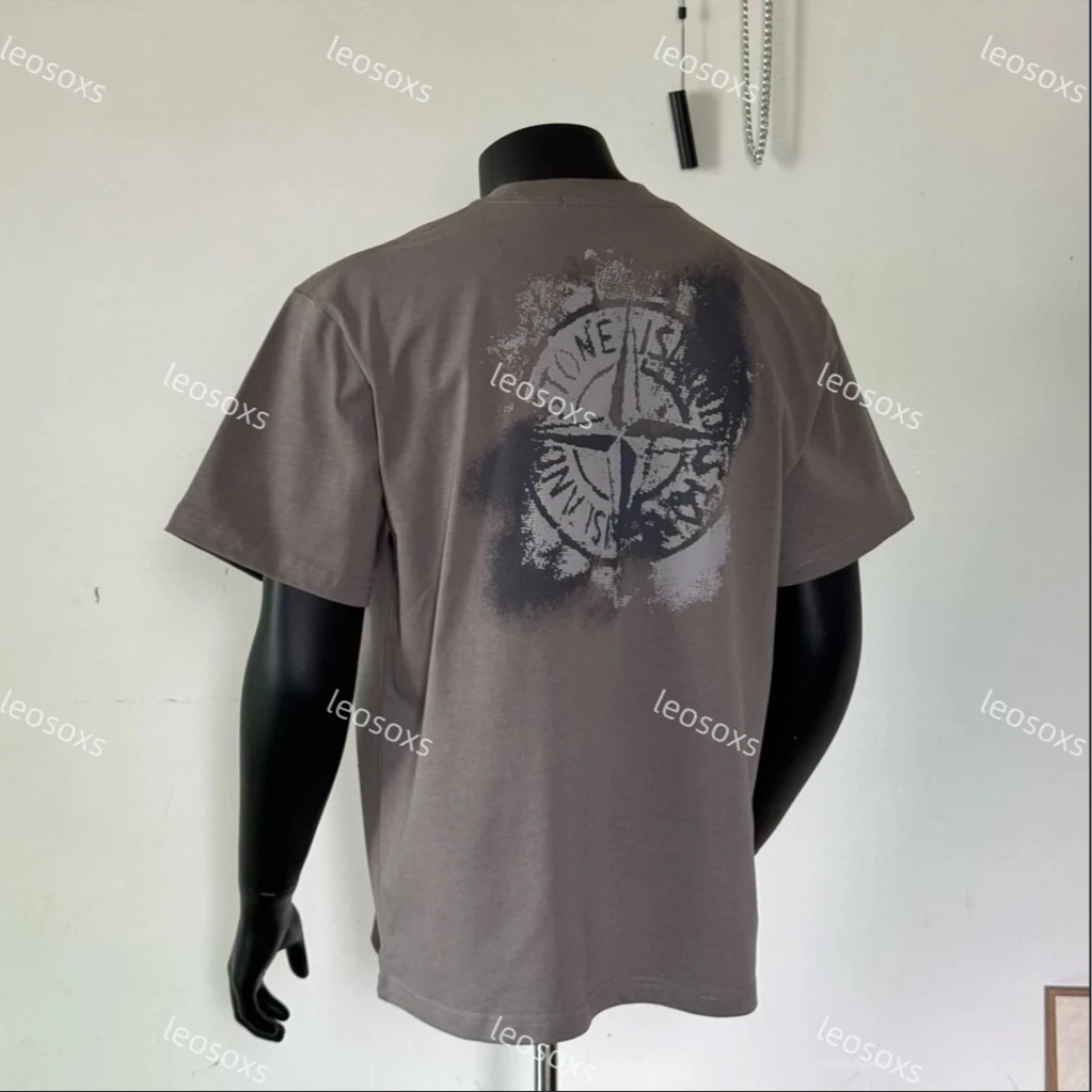 男士t恤100%全棉2025新款重磅宽松短袖白墨直喷立体发泡小领口