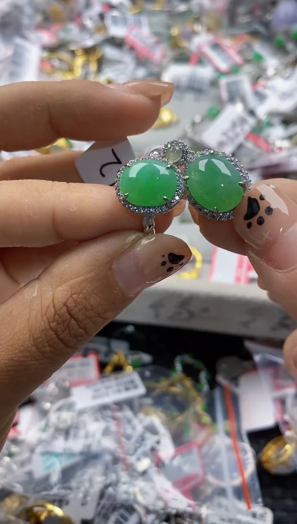 银S925镶嵌戒指翡翠5555   3